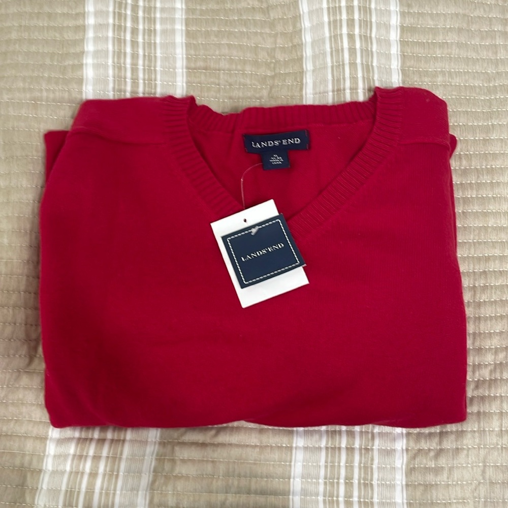Rich Red XL Mens Lands’ End Sweater - NEW WITH TAGS